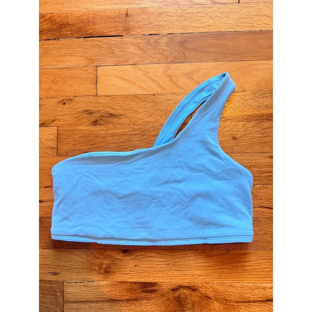Alo Yoga Pixie Bra One Shoulder Light Blue Skies Asymmetrical Sports Bra Size L